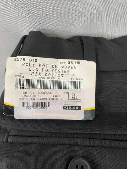 Edwards Chino Pants Mens 36 Black Flat Front Poly Cotton Uniform Work Unbranded