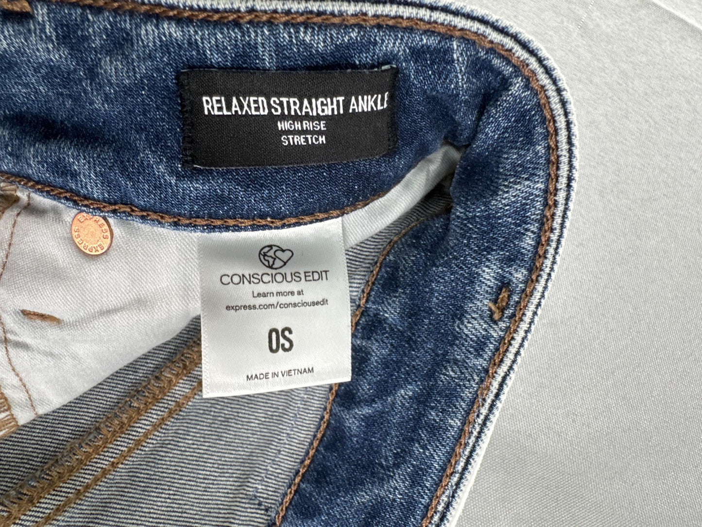 Express Womens Jeans Size 0 Short Blue High Rise Relaxed Straight Distressed 13