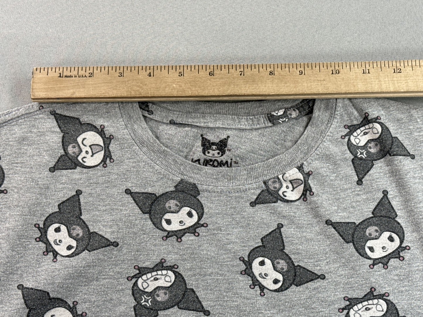 Hybrid Apparel Kuromi Anime Graphic Tee S Gray Cotton Blend Short Sleeve Mens