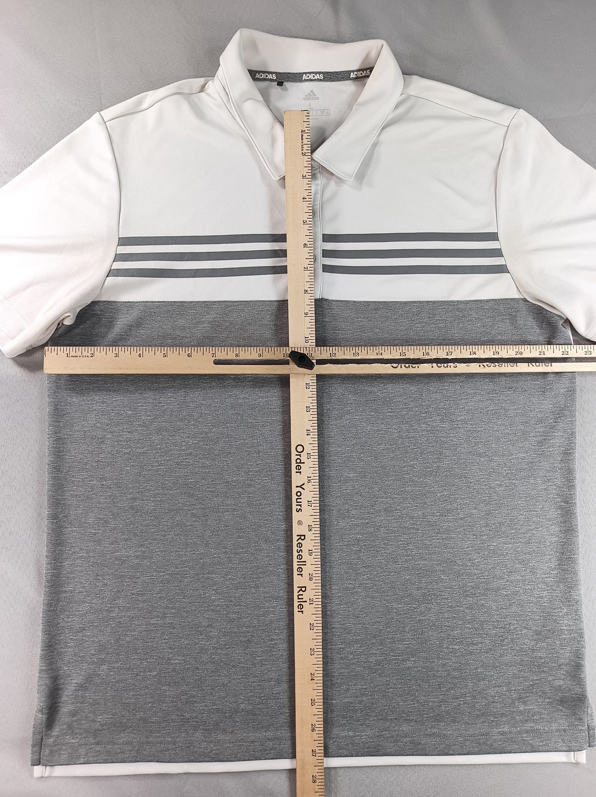 adidas Golf Polo Shirt Mens Gray Striped Performance Short Sleeve Regular Fit L