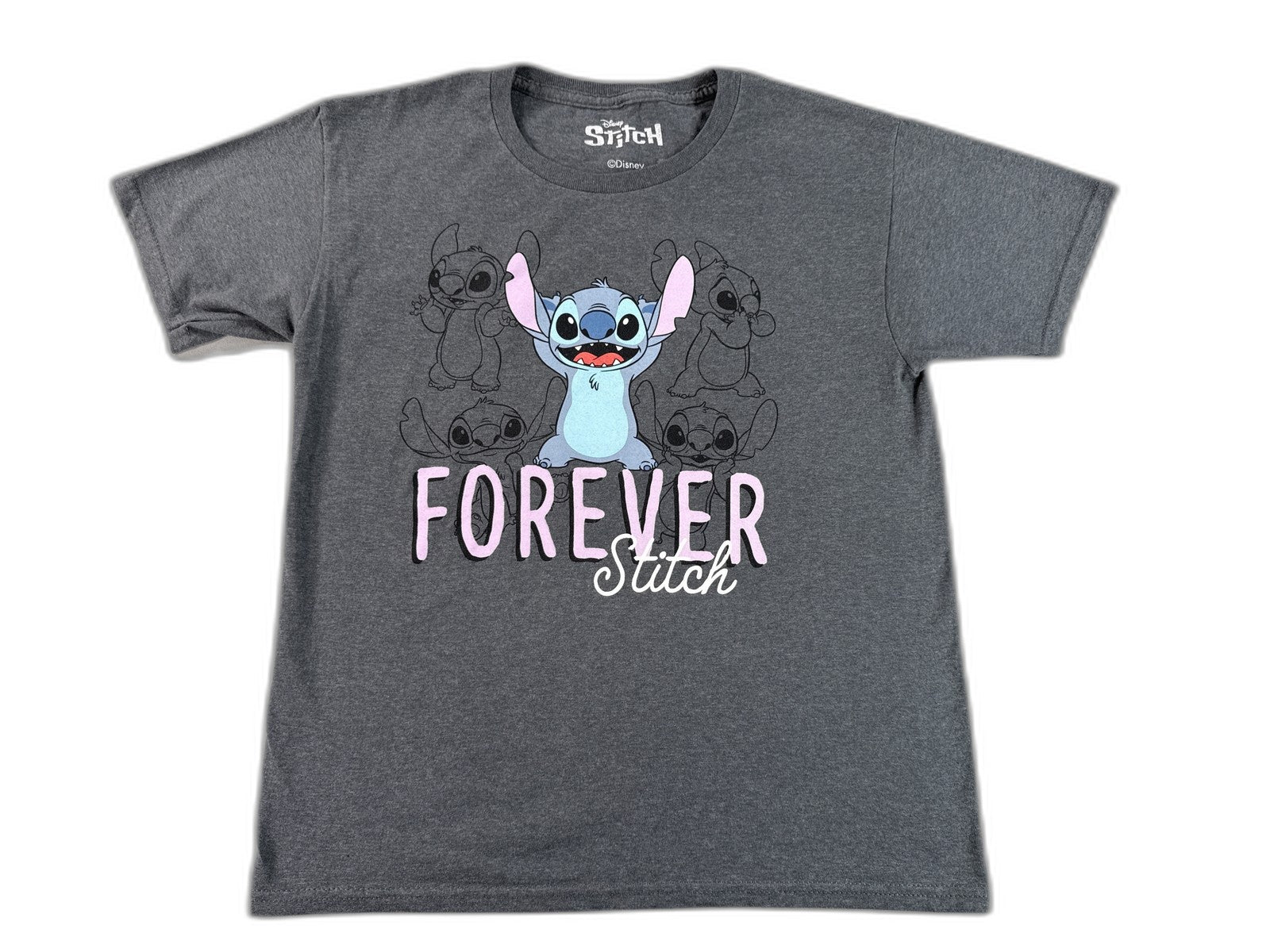 Stitch Graphic Tee L/G (12/14) Gray Crewneck Short Sleeve Cotton Polyester