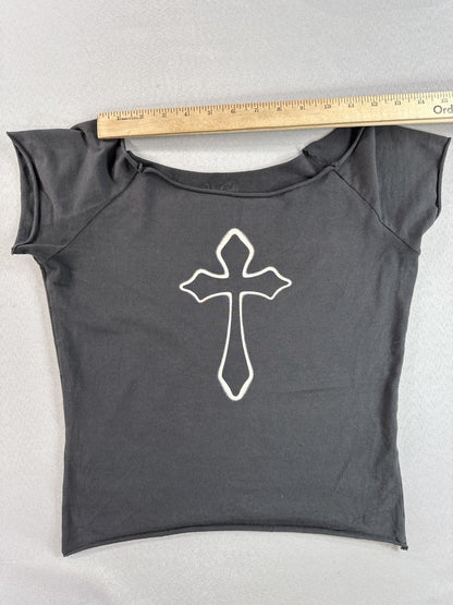 Galt Cross Graphic Tee 160 160/84A Black Cotton Gothic Religious Streetwear Boat
