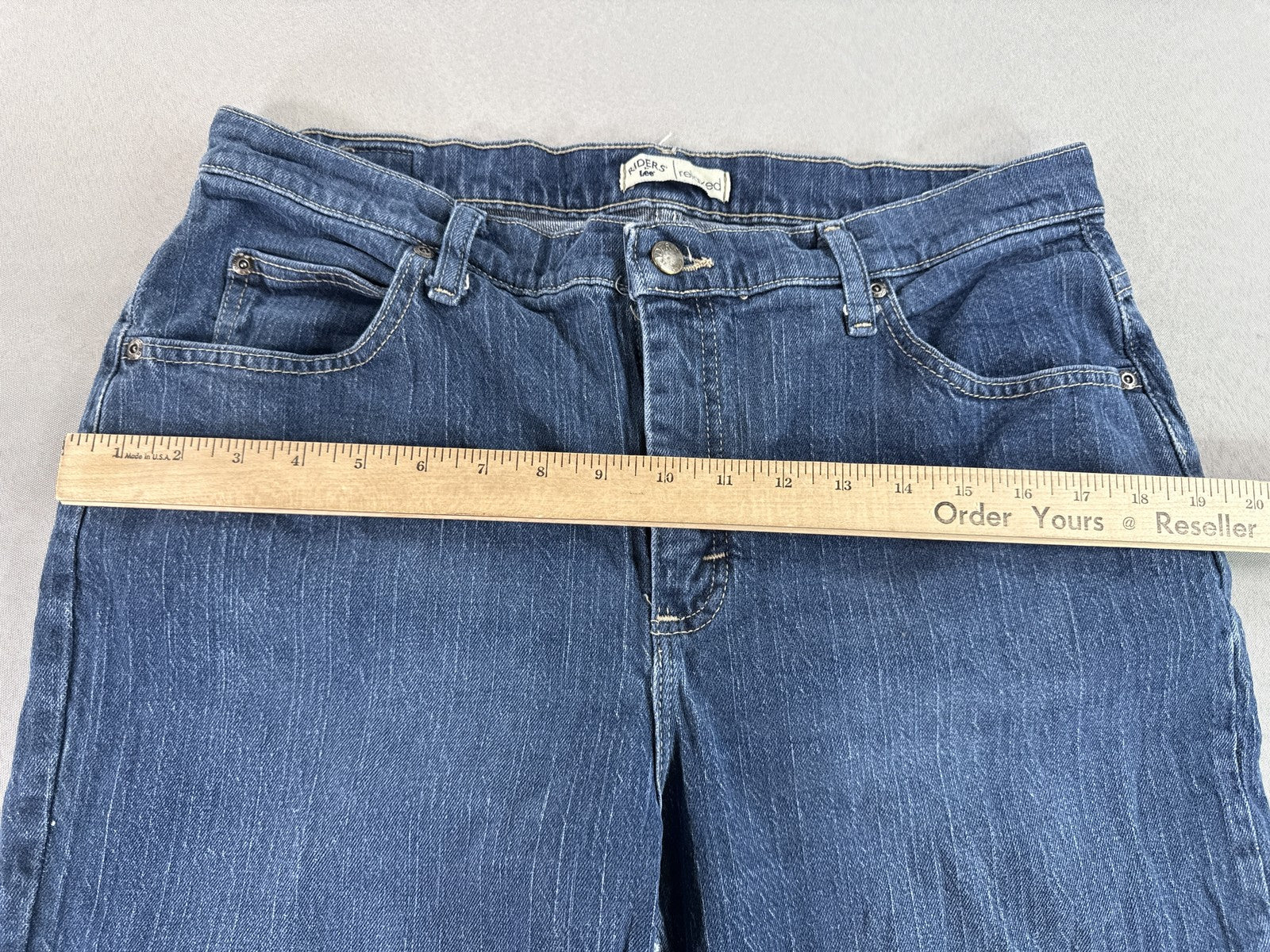 Riders Lee Relaxed Fit Straight Leg Jeans Womens 14P Blue Wash Stretch Denim 14M