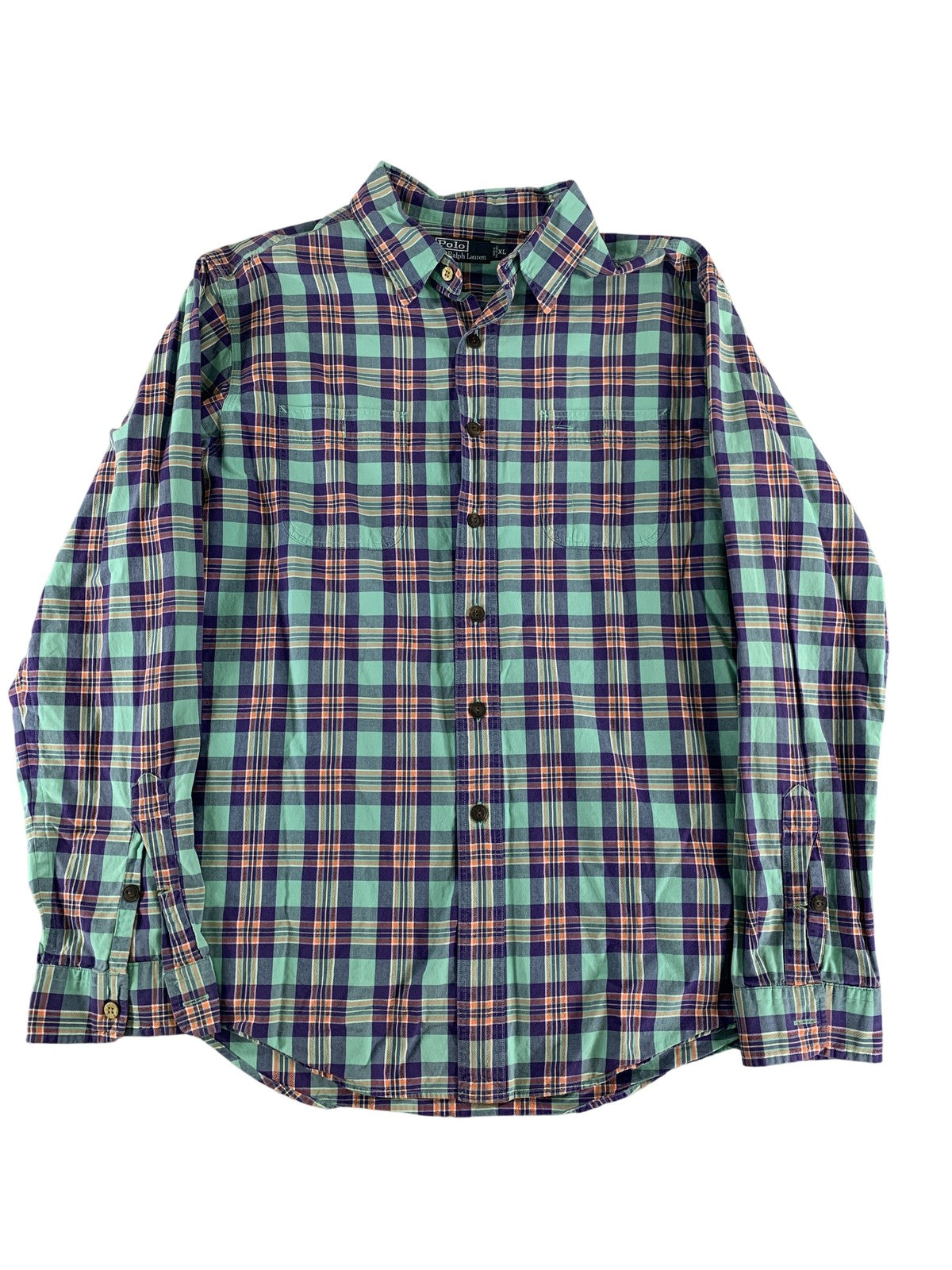 Polo Ralph Lauren Shirt Mens XL Green Blue Plaid Long Sleeve Button Down Casual