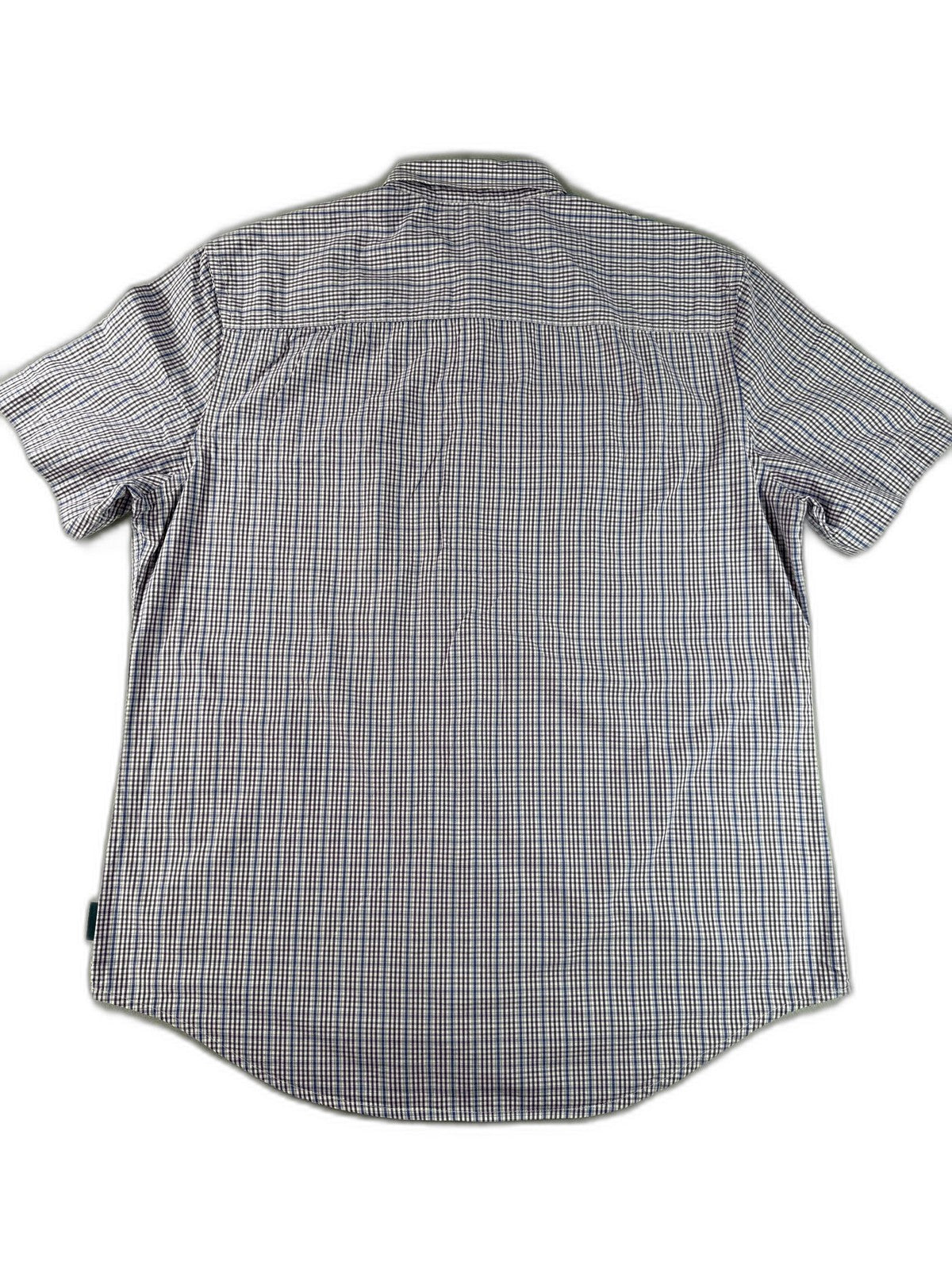 Perry Ellis Button Down Shirt Mens L Blue Checkered Cotton Short Sleeve Slim Fit