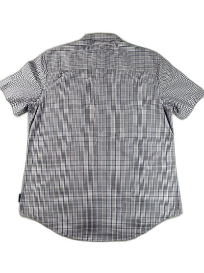 Perry Ellis Button Down Shirt Mens L Blue Checkered Cotton Short Sleeve Slim Fit