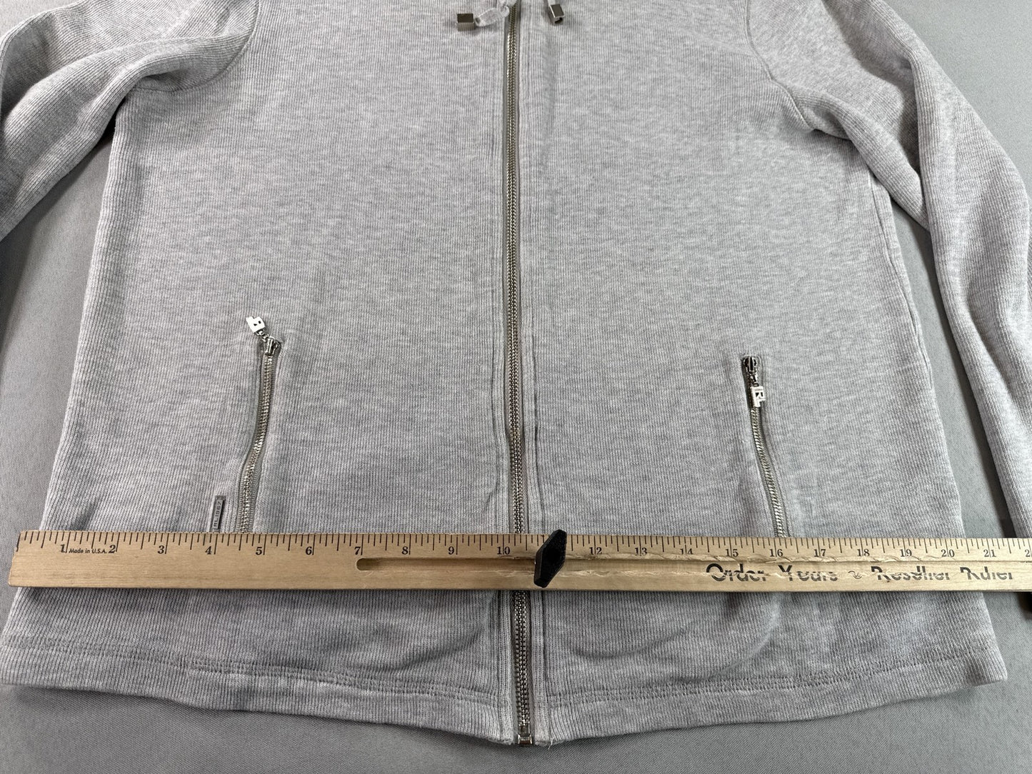 LAUREN RALPH Full Zip Hoodie L Gray 100% Cotton Regular Fit Long Sleeve