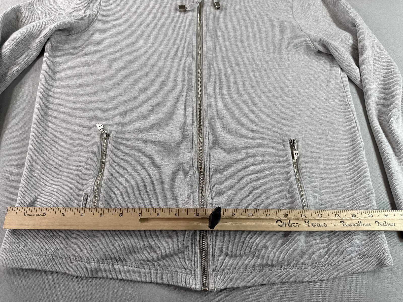 LAUREN RALPH Full Zip Hoodie L Gray 100% Cotton Regular Fit Long Sleeve