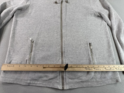 LAUREN RALPH Full Zip Hoodie L Gray 100% Cotton Regular Fit Long Sleeve