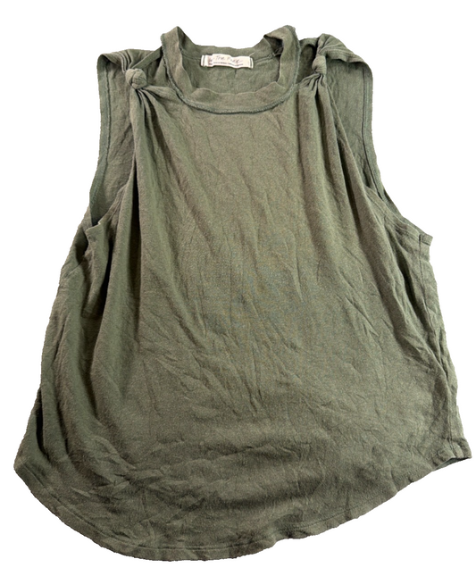 Free People By The Free Tank Top Small Olive Green Knotted Shoulder Cotton NWT