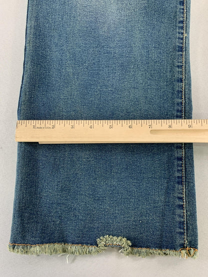 PEIHOT Women XL Straight Leg Jeans High Rise Stretch Frayed Hem Blue Denim NWT