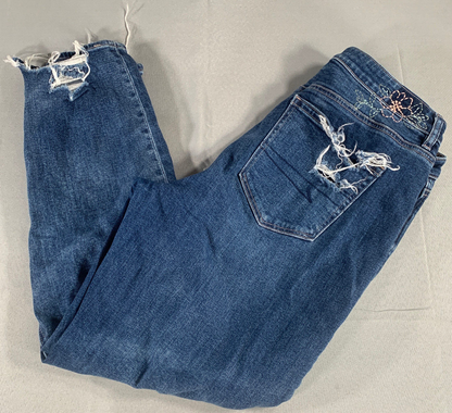 American Eagle Ripped Jeans 14 32x25 High Rise Distressed Rigid Floral Embroider