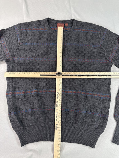 Nordstrom Classic Striped Sweater Medium Gray 100% Extra Fine Merino Wool