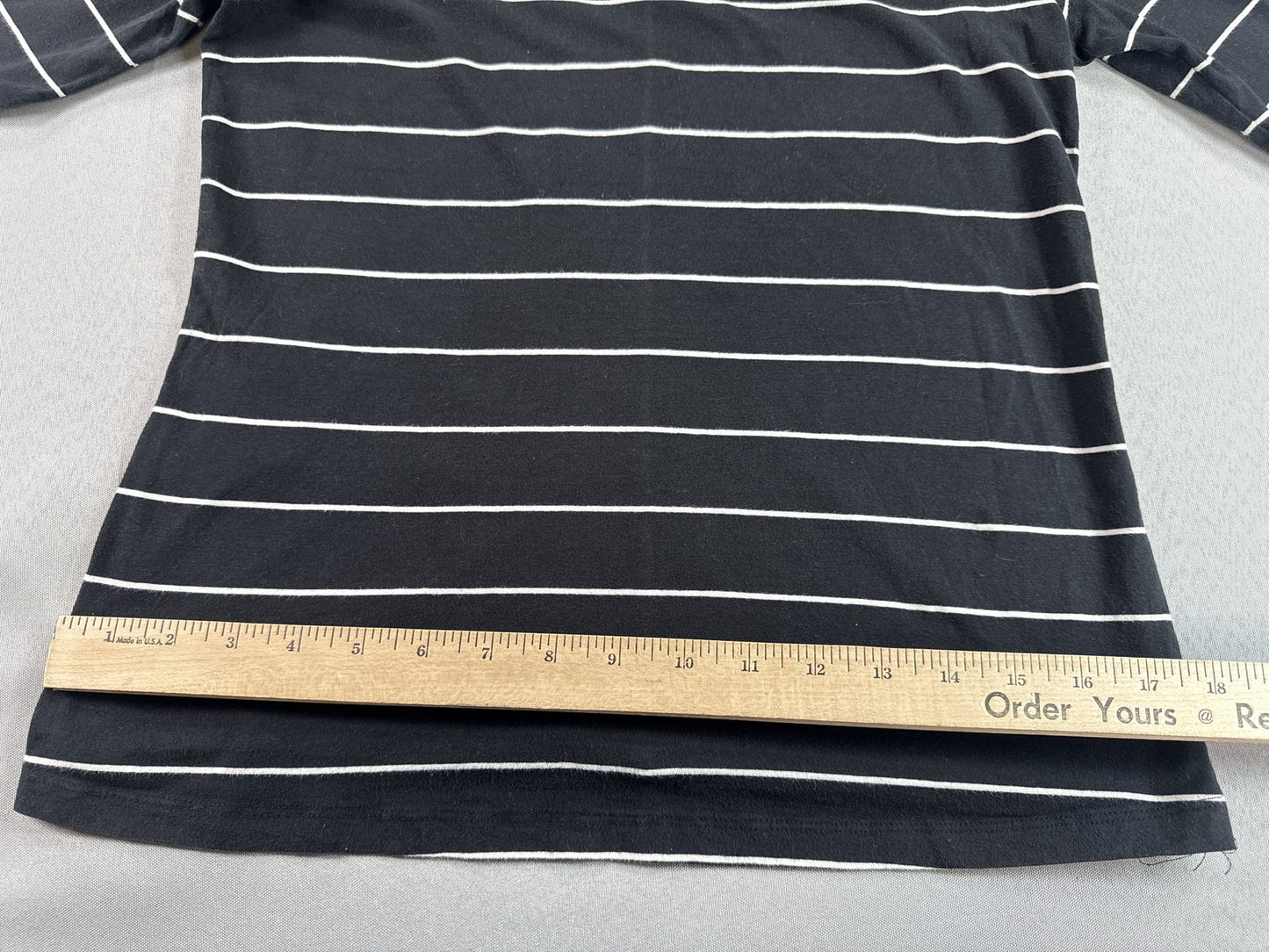 WHO WHAT WEAR Striped Tee Womens S Black Cotton Crewneck Short Sleeve Slim Fit