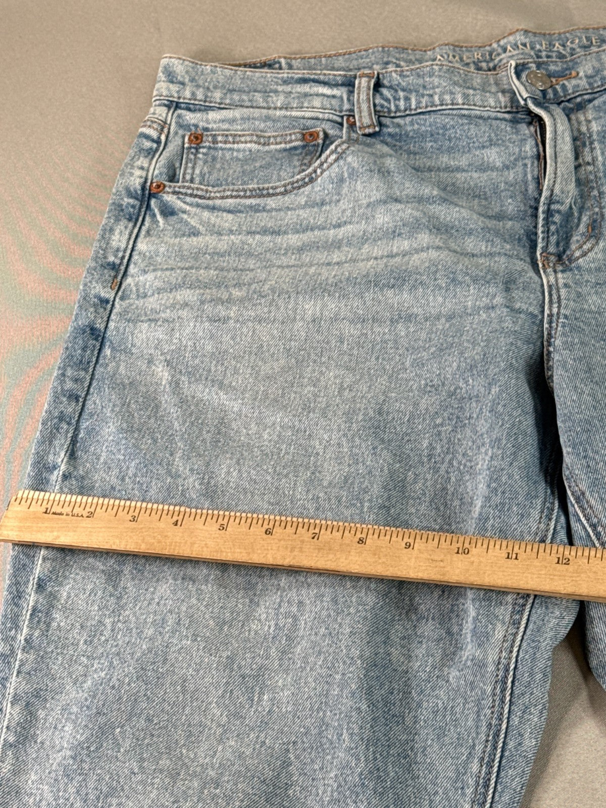 American Eagle Stretch Flare Jeans Women 38x30 Raw Hem Light Wash Denim
