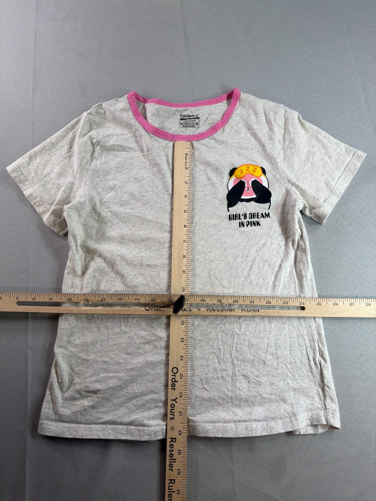 Girls Panda Graphic T Shirt Cychelry Size 14 Pink Trim Cotton Short Sleeve NWT
