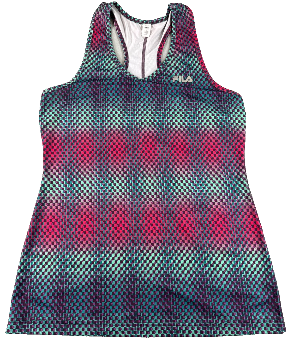 FILA Sport Womens L Racerback Tank Top Multicolor Geometric Athletic V-Neck