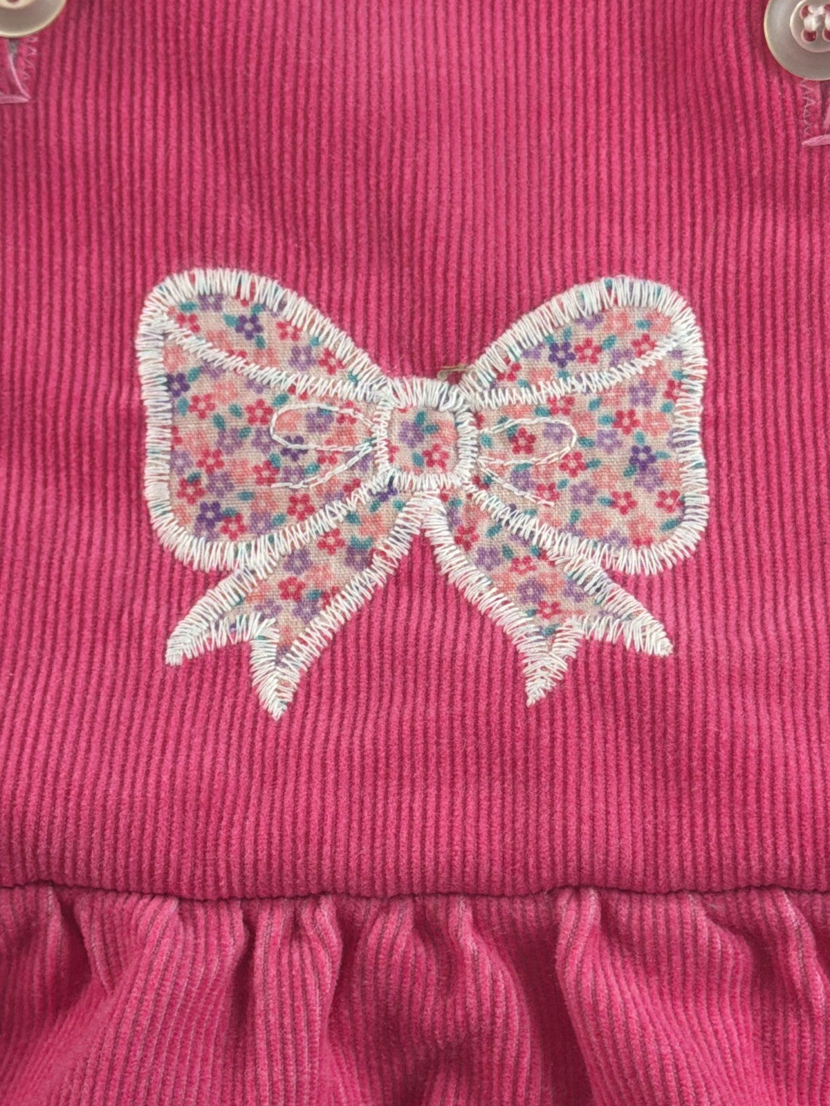Girls Pink Corduroy Jumper Dress Bow Applique Overall Pinafore Toddler Cute