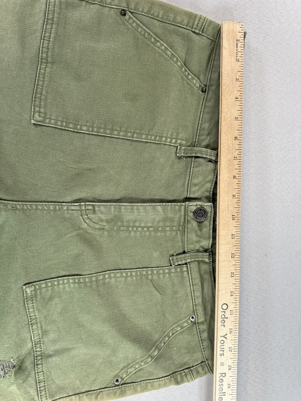 TIME TRU Cargo Pants Womens 18 Olive Green Cotton Relaxed Fit Distressed Ripped