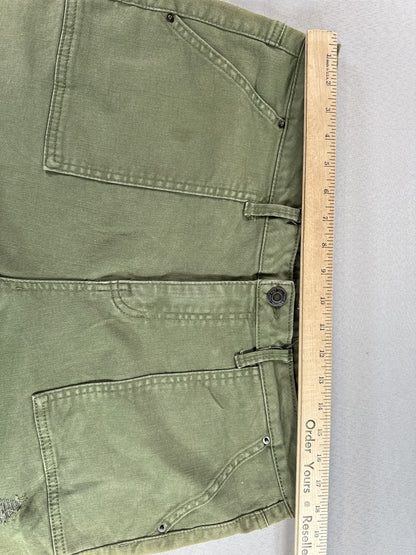 TIME TRU Cargo Pants Womens 18 Olive Green Cotton Relaxed Fit Distressed Ripped