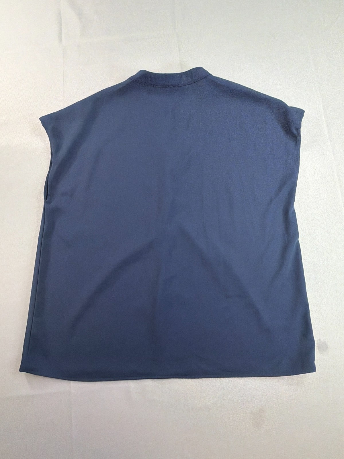 Melloday Split Neck Cap Sleeve Blouse Navy Blue Solid Pullover Top Medium NWT