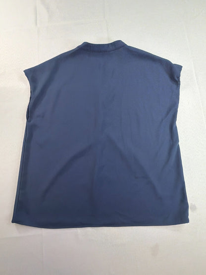 Melloday Split Neck Cap Sleeve Blouse Navy Blue Solid Pullover Top Medium NWT