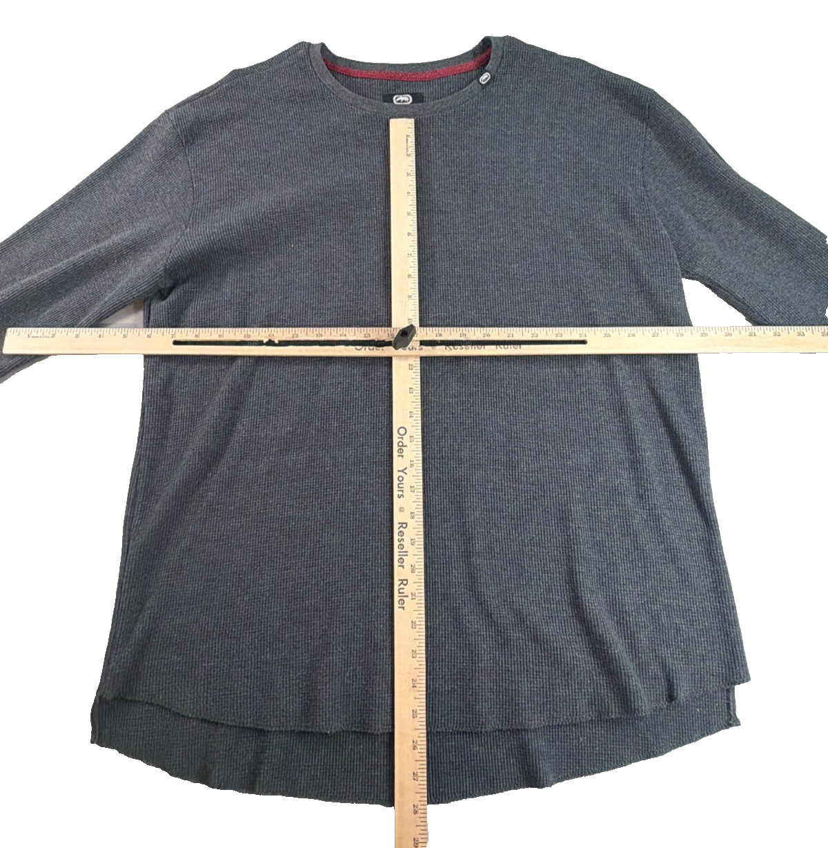 Ecko Unltd Thermal Waffle Knit Long Sleeve Shirt Mens 3XL Gray Red Trim Rhino