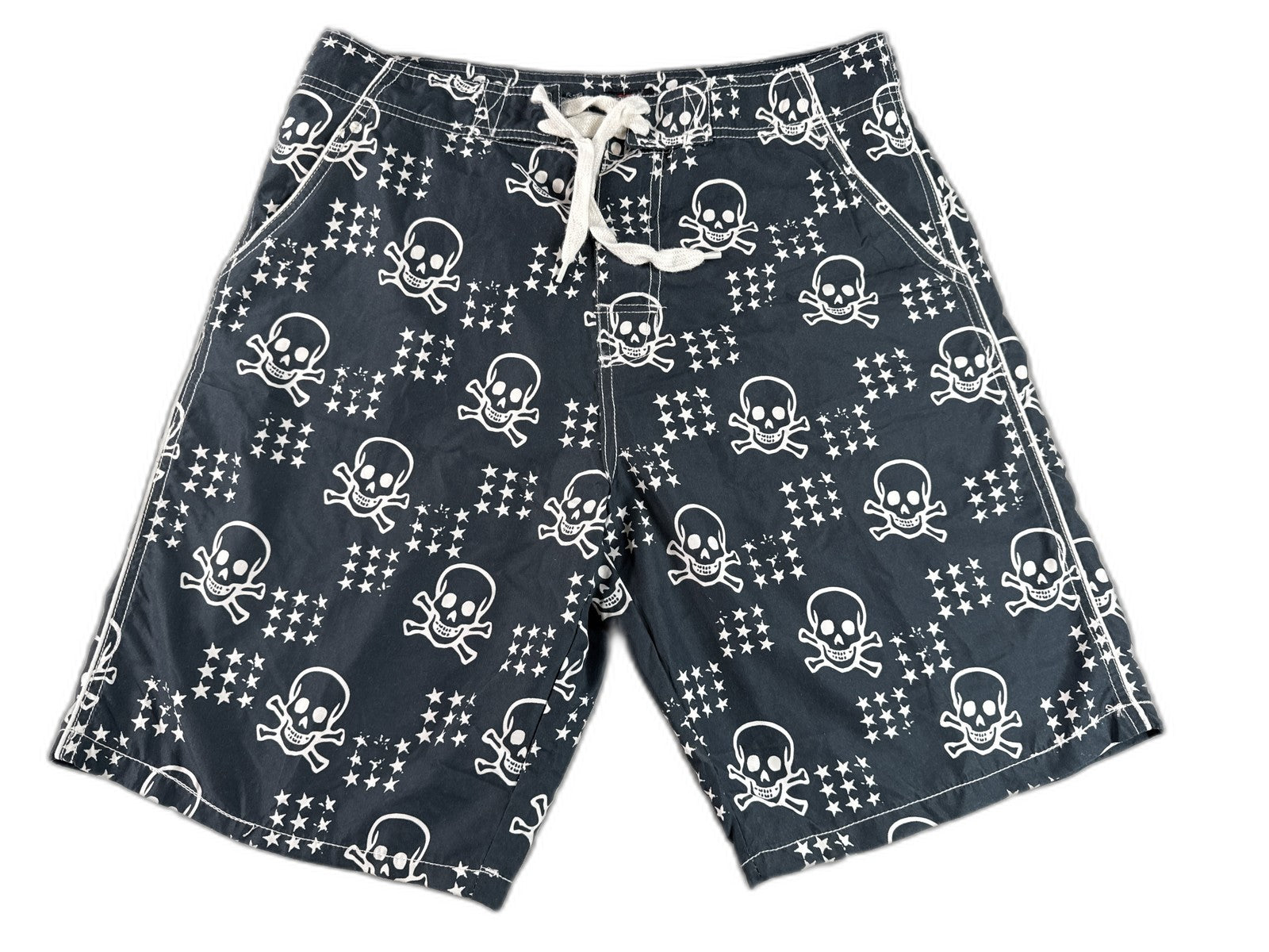 Cedarwood State Skull Pirate Swim Shorts 34 Black White 100% Polyester All