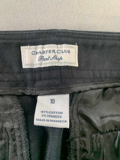 Charter Club Black Bermuda Shorts Women 10 Cotton Stretch Gold Buttons Classic