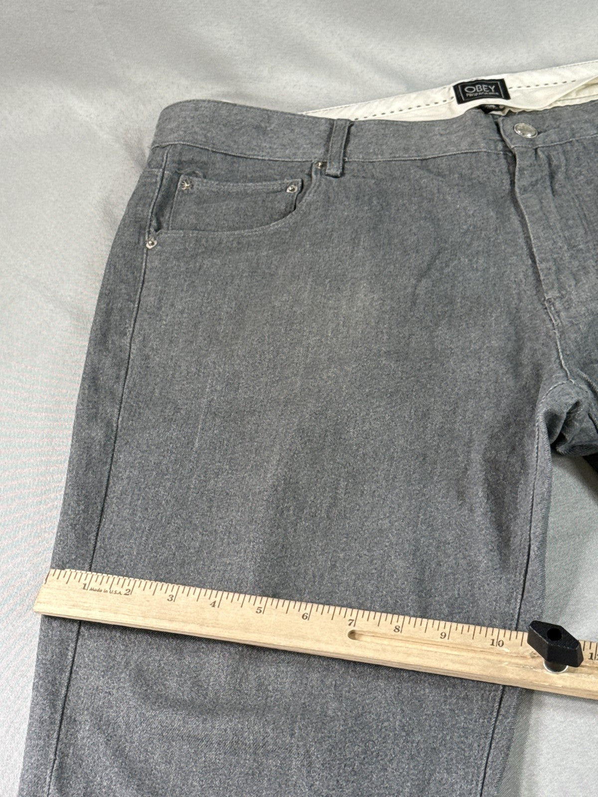OBEY Straight Leg Jeans 38 Gray Cotton Polyurethane Stretch Modern Mid Slim