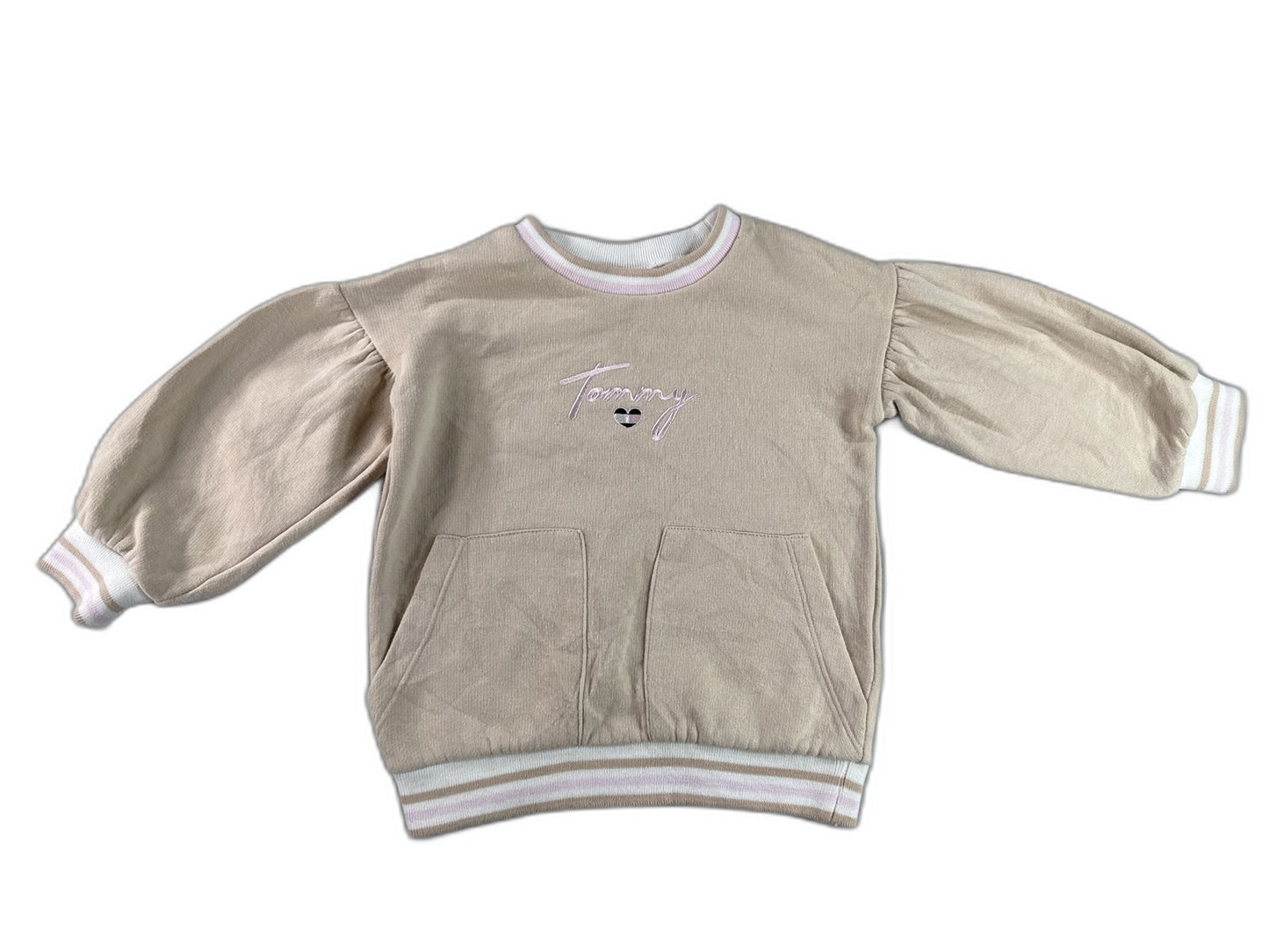 Tommy Hilfiger Heart Graphic Sweatshirt 2T Khaki Cotton Crewneck Long Sleeve Men