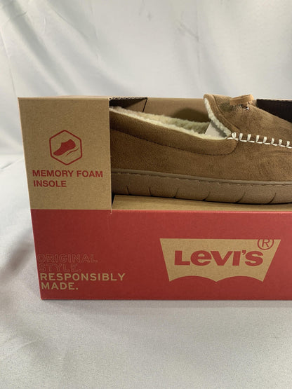 Levis Slippers Mens Size 10 Brown Moccasin Faux Fur Memory Foam House Shoes Red