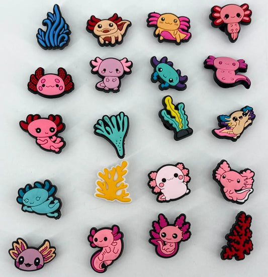 20PC Axolotl Shoe Charms Set Cute Cartoon Sea Creatures Fits Crocs Water Shoes