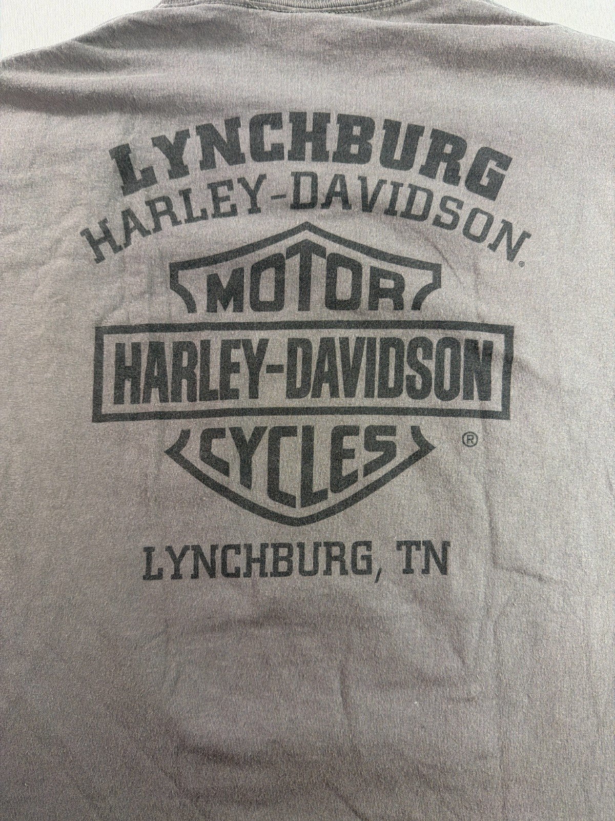 Harley Davidson Mens L Gray Lynchburg TN Dealer Eagle 1903 Bar Shield Logo Tee
