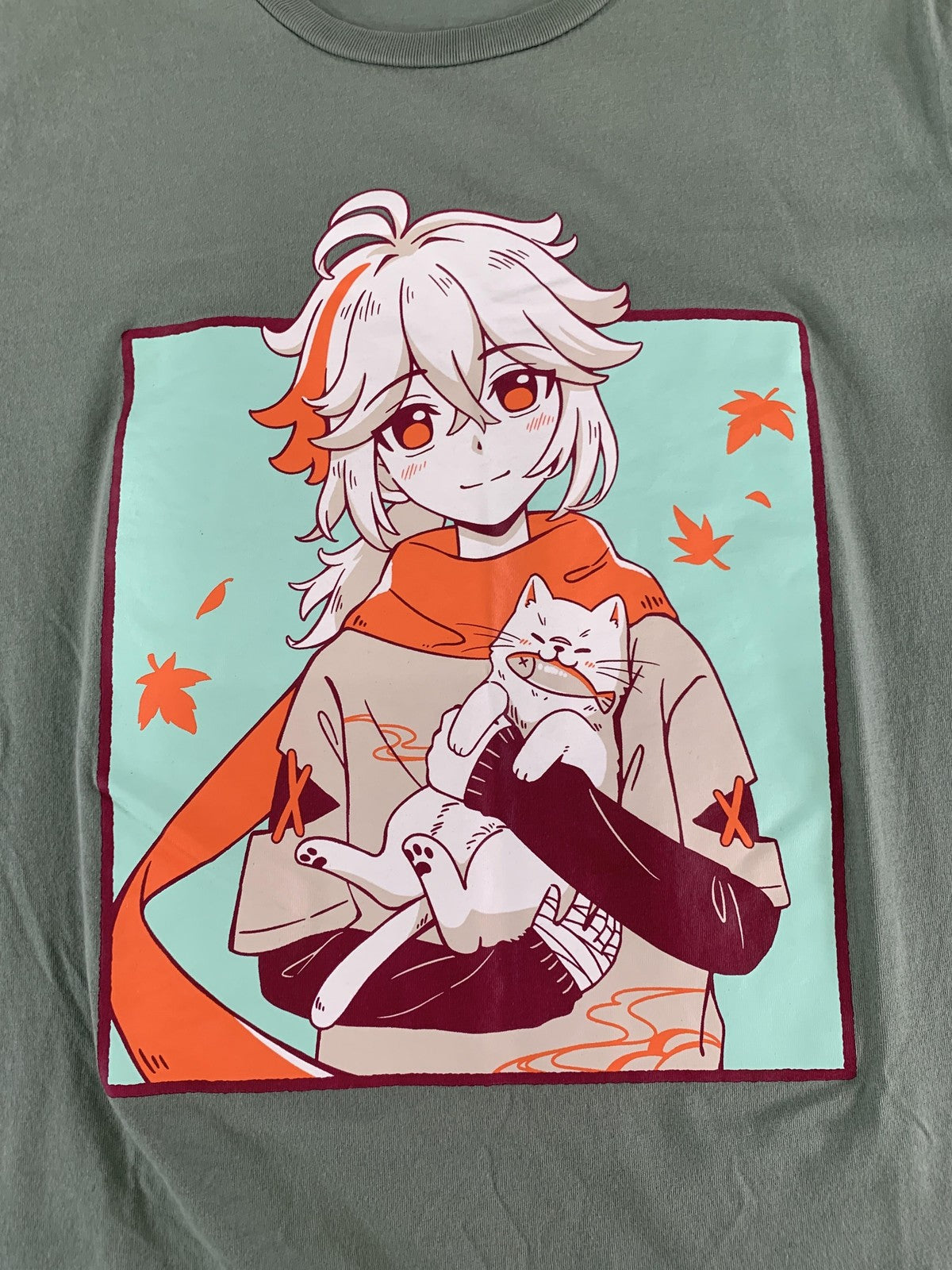 AS Colour Shirt Mens Small Green Anime Cat Graphic Tee T-Shirt Kawaii Manga