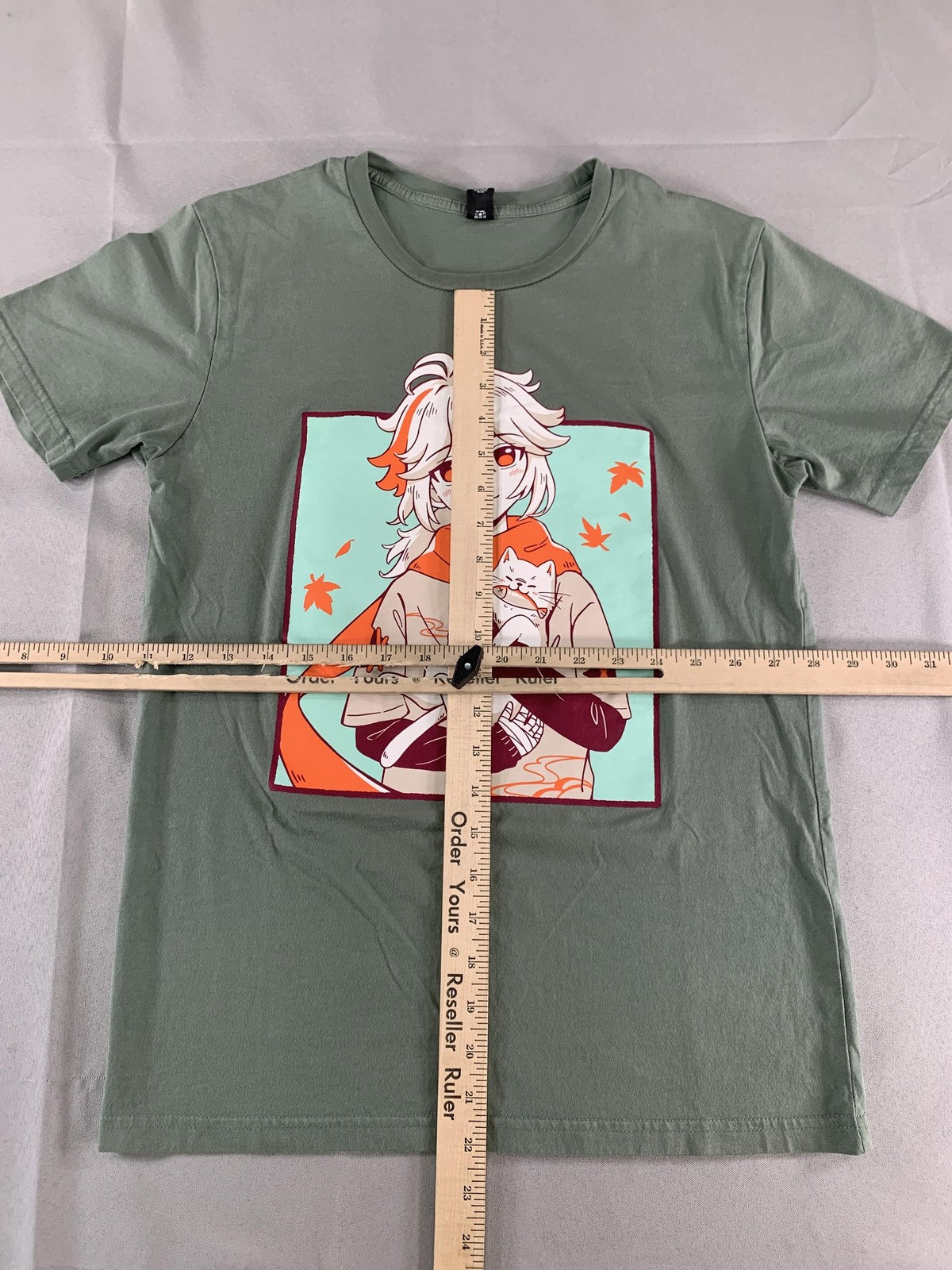AS Colour Shirt Mens Small Green Anime Cat Graphic Tee T-Shirt Kawaii Manga