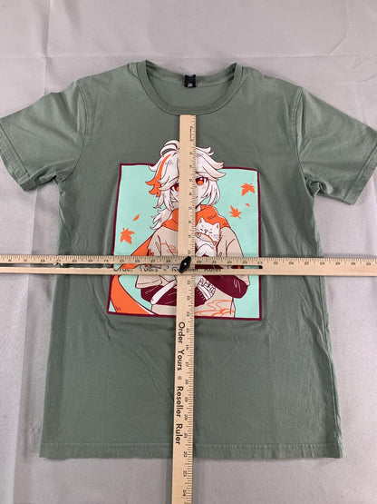 AS Colour Shirt Mens Small Green Anime Cat Graphic Tee T-Shirt Kawaii Manga