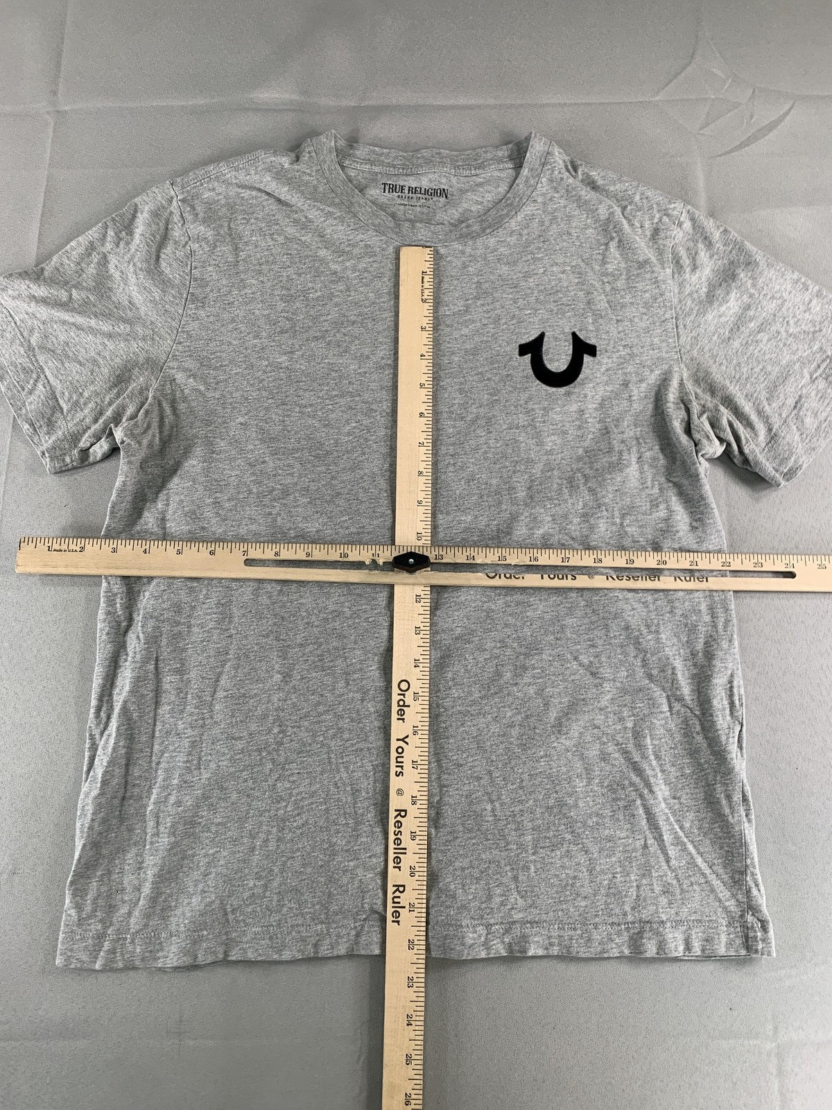 True Religion Shirt Mens Large Gray Graphic Tee Crafted With Pride Logo Cotton