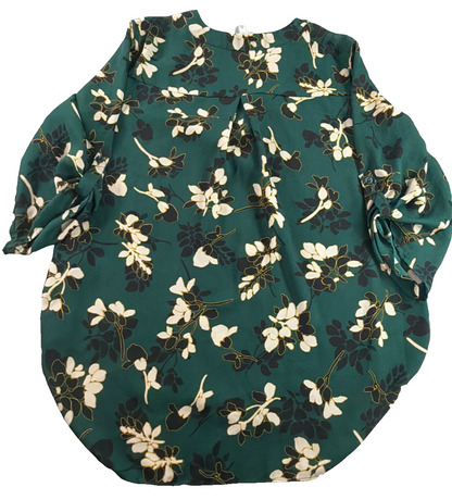 Chaus New York Floral Blouse Women Small Green Ivory 3/4 Sleeve V Neck Pullover