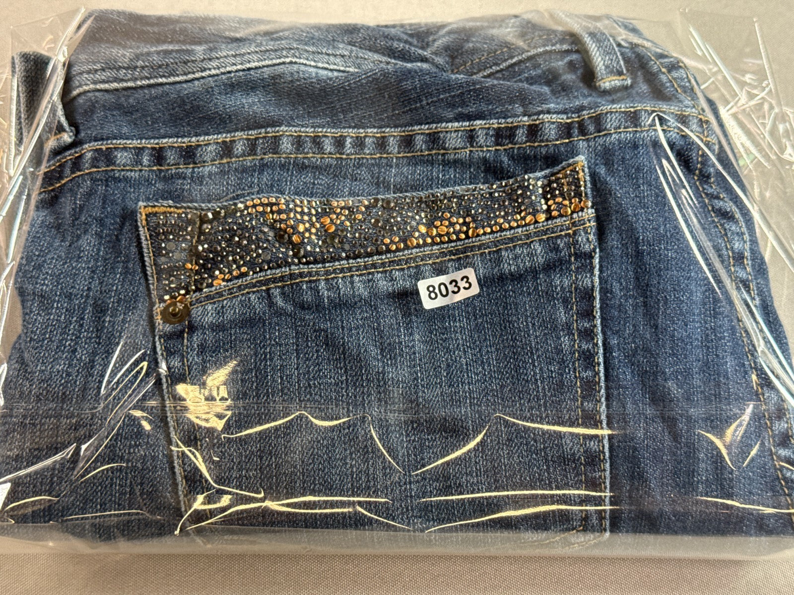 X2 Womens Capri Jeans Size 12 Blue Denim Stretch Bling Pocket Cropped Pants