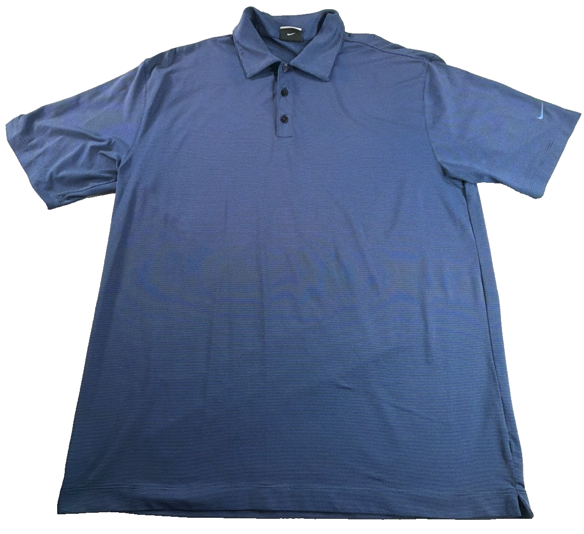 Nike Golf Dri-FIT Polo Shirt Mens L Navy Blue Stripe Short Sleeve Performance