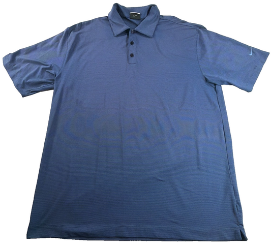 Nike Golf Dri-FIT Polo Shirt Mens L Navy Blue Stripe Short Sleeve Performance