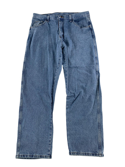 Rustler Jeans Mens 36x30 Blue Denim Straight Leg Five Pocket Zip Fly Medium Wash