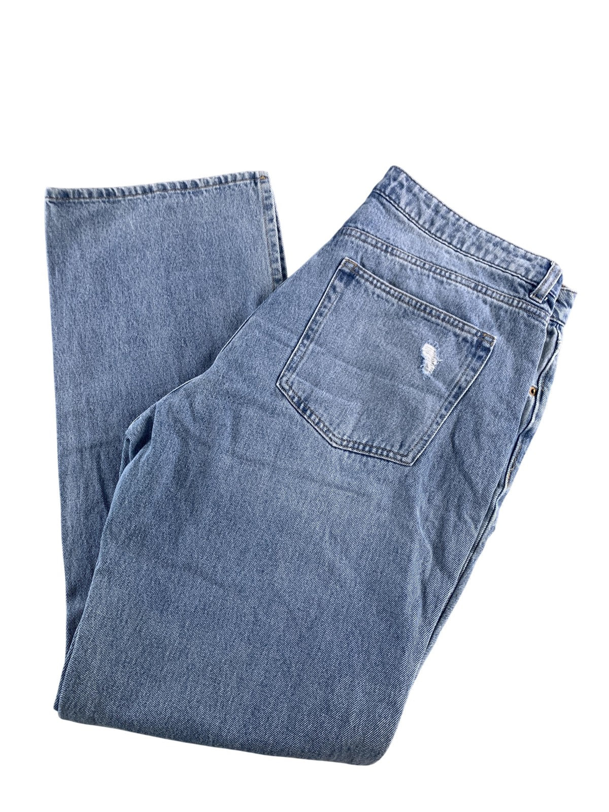 H&M Jeans Womens 12 Blue Straight Leg Distressed Denim Mid Rise Casual Pants