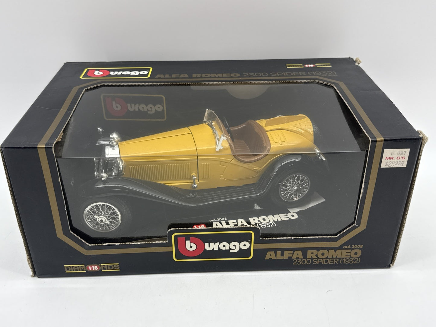 Bburago Alfa Romeo 1:18 Diecast Toy Vehicle Yellow Vintage Limited Edition