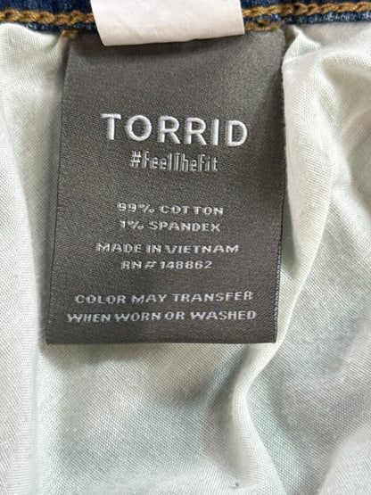 Torrid Perfect Super Flare Jeans Womens 18 Blue Stretch Raw Hem Wide Leg Denim
