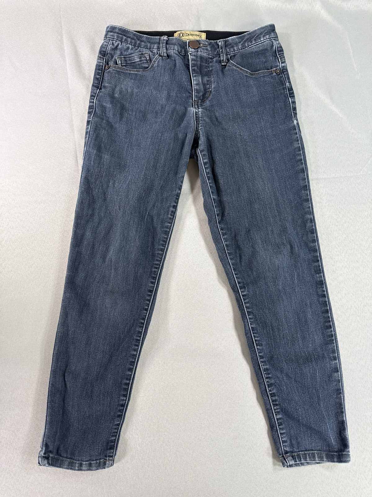 Democracy Jeans Womens 2P Blue Denim Tapered Stretch Classic Mid Rise Ab Cotton