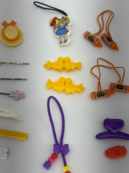 Vintage 1980s Kids Hair Accessories Lot Barrettes Clips Charms Cabbage Patch 20