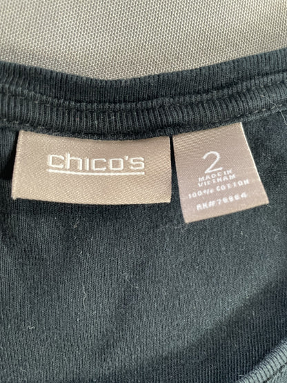 Chicos Shirt Womens 2 Black Short Sleeve Scoop Neck Basic Top Tee Cotton Casual