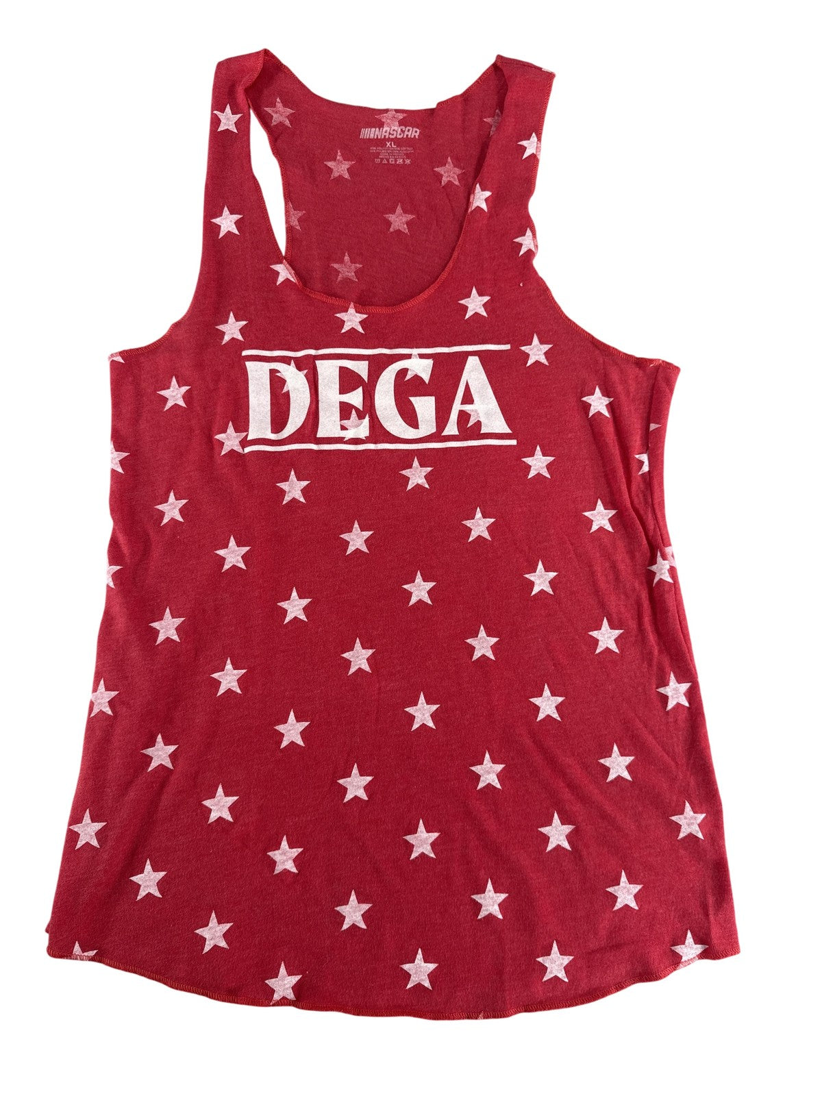 NASCAR Dega Shirt Womens XL Red Star Pattern Racerback Tank Top Graphic Tee